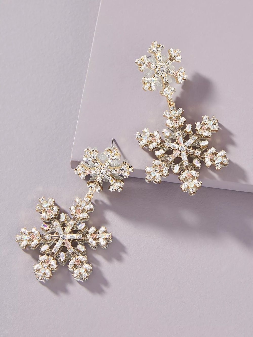 BaubleBar Gold Crystal Snowflake Drop Earrings - NWT